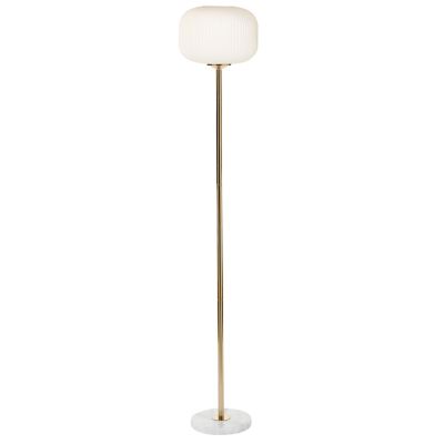 Image showing  White Metal Floor Lamp with Round Ribbed Shade 12" x 12" x 64"