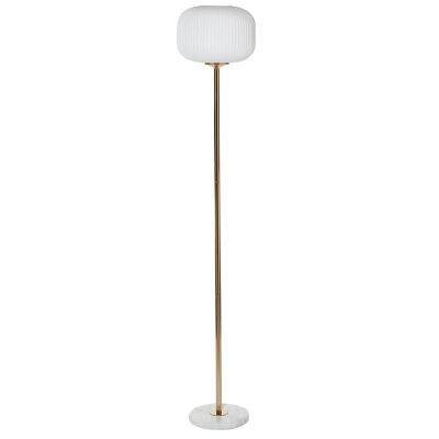 Image showing  White Metal Floor Lamp with Round Ribbed Shade 12" x 12" x 64"