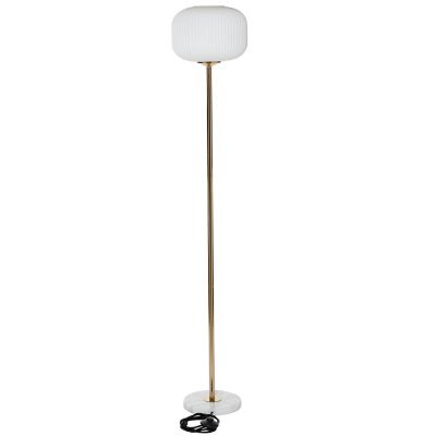 Image showing  White Metal Floor Lamp with Round Ribbed Shade 12" x 12" x 64"