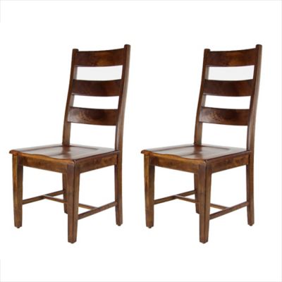 Image showing  Rectangular Mango Wood Ladder-Back Dining Chairs, 42 in., 20 in., Brown, 2 pc.