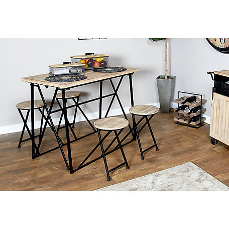 Harper & Willow Light Brown Iron Industrial Folding Table and Stools, 34 in. x 44 in. x 59 in.