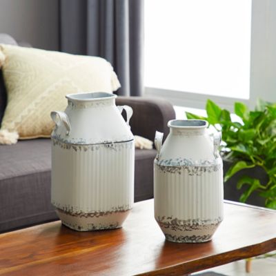 Harper & Willow White Metal Farmhouse Decorative Jars, 13 in., 15 in., 2 pc.