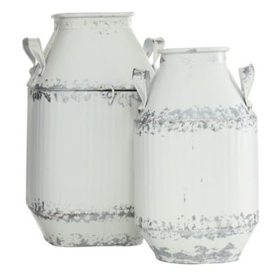 Image showing  White Metal Farmhouse Decorative Jars, 13 in., 15 in., 2 pc.
