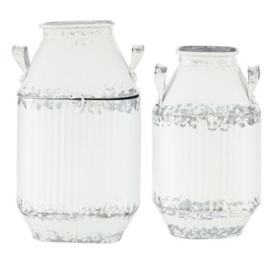 Image showing  White Metal Farmhouse Decorative Jars, 13 in., 15 in., 2 pc.