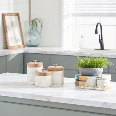 Harper & Willow White Terracotta Country Cottage Decorative Jars, 6.75 in., 7.75 in., 8.25 in., 3 pc.