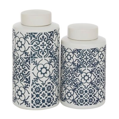 Image showing  White Ceramic Country Cottage Decorative Jars, 9.5 in., 11 in., 2 pc.