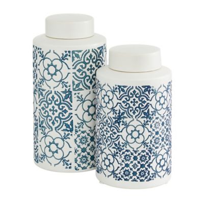 Image showing  White Ceramic Country Cottage Decorative Jars, 9.5 in., 11 in., 2 pc.