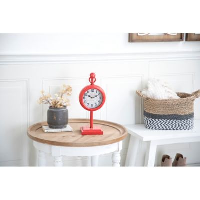 Harper & Willow Red Metal Farmhouse Clock, 15 in. x 6 in. x 5 in.
