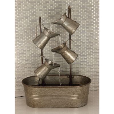 Harper & Willow Gray Metal Fountain with Watering Cans 24" x 13" x 34", 70553