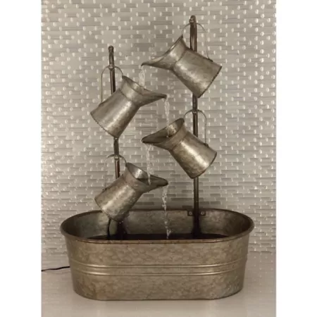 Harper & Willow 34" Indoor Gray Metal Fountain with Watering Cans 24" x 13" x 34" Fountains