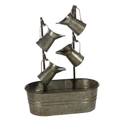 Image showing  34 in. Indoor Gray Metal Fountain with Watering Cans, 24 in. x 13 in. x 34 in.