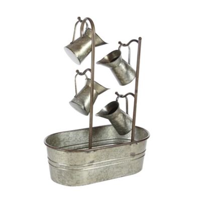 Image showing  34 in. Indoor Gray Metal Fountain with Watering Cans, 24 in. x 13 in. x 34 in.