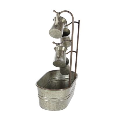 Image showing  34 in. Indoor Gray Metal Fountain with Watering Cans, 24 in. x 13 in. x 34 in.