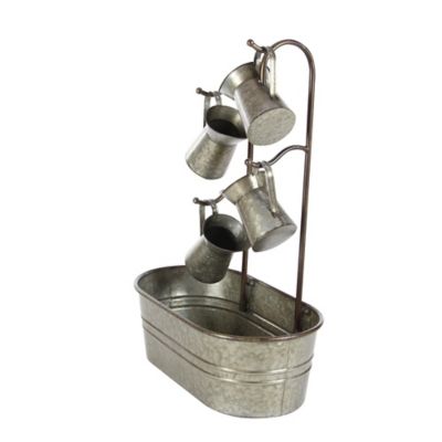 Image showing  34 in. Indoor Gray Metal Fountain with Watering Cans, 24 in. x 13 in. x 34 in.