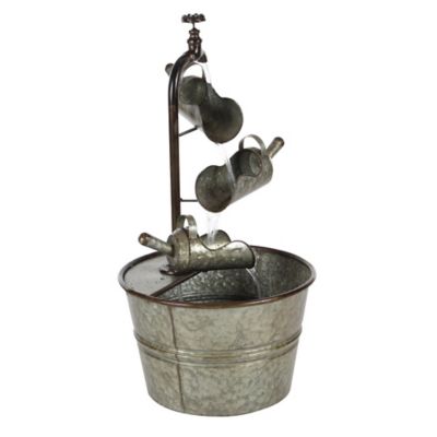 Image showing  Gray Metal Fountain with Watering Cans 15 in. x 15 in. x 28 in., 70552