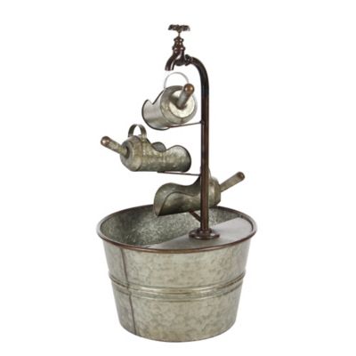 Image showing  Gray Metal Fountain with Watering Cans 15 in. x 15 in. x 28 in., 70552