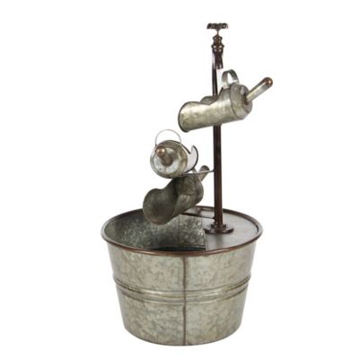 Image showing  Gray Metal Fountain with Watering Cans 15 in. x 15 in. x 28 in., 70552