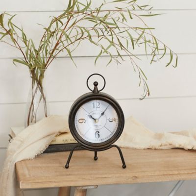 Harper & Willow Brown Metal Contemporary Clock and Flower Holder, 31 in. x 10 x 2 in.