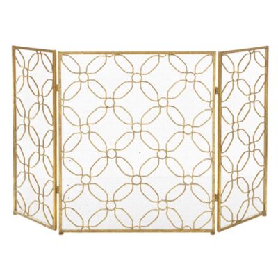 Image showing  31 in. x 53 in. Contemporary Metal Fireplace Screen, Gold