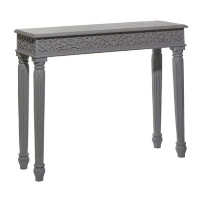 Image showing  Gray Wood Intricately Carved Scroll Console Table, 36 in. x 12 in. x 30 in.