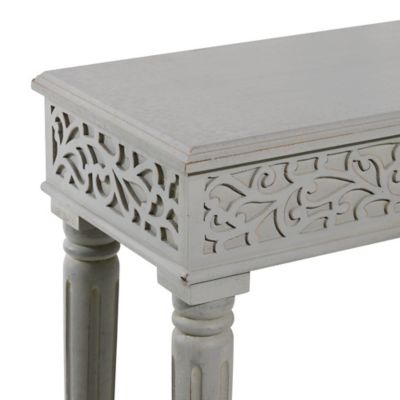 Image showing  Gray Wood Intricately Carved Scroll Console Table, 36 in. x 12 in. x 30 in.
