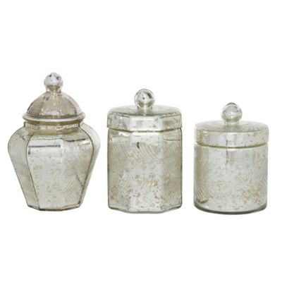Image showing  Silver Glass Vintage Decorative Jars, 7 in., 8 in., 9 in., 3 pc.
