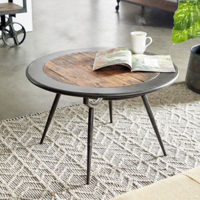 Harper & Willow Grey Teak and Metal Industrial Coffee Table, 17 in. x 30 in. x 30 in., 88584