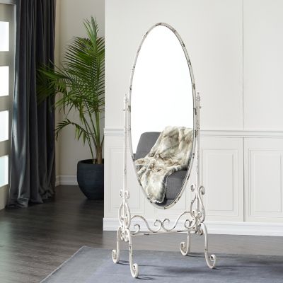 Harper & Willow White Metal Vintage Oval Console Mirror, 69 in. x 25 in. x 21 in., 18108