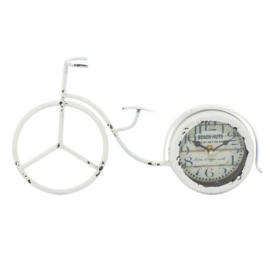 Image showing  White Metal Farmhouse Clock, 8" x 15" x 4"