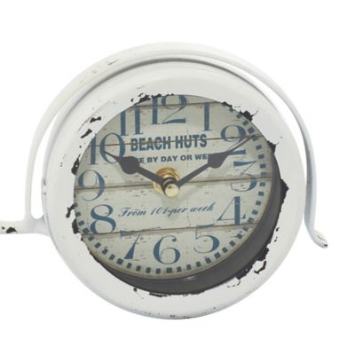 Image showing  White Metal Farmhouse Clock, 8" x 15" x 4"