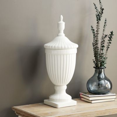 Harper & Willow White Ceramic Decorative Jars with Lid 10" x 10" x 26"