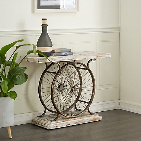 Harper & Willow White Metal and Wood Rustic Console Table, 38 in. x 14 in. x 28 in.