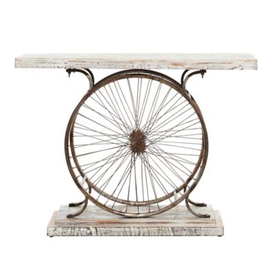 Image showing  White Metal and Wood Rustic Console Table, 38 in. x 14 in. x 28 in.