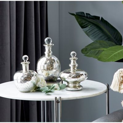 Harper & Willow 7 in., 8 in. and 9 in. Silver Glass Vintage Decorative Jar Set, Kylix Profile, 3 pc.