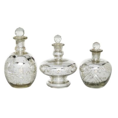 Image showing  7 in., 8 in. and 9 in. Silver Glass Vintage Decorative Jar Set, Kylix Profile, 3 pc.