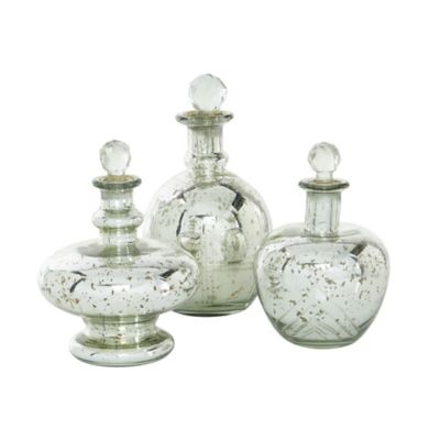 Image showing  7 in., 8 in. and 9 in. Silver Glass Vintage Decorative Jar Set, Kylix Profile, 3 pc.
