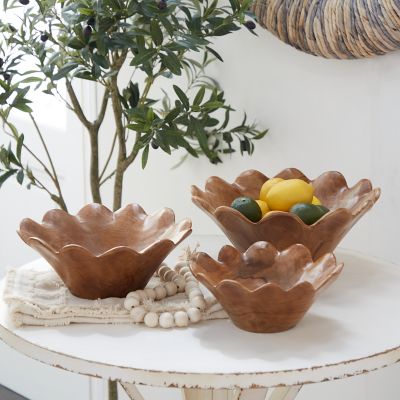 Harper & Willow Brown Teak Wood Decorative Bowls, 10 in., 12 in., 14 in., 3-Pack
