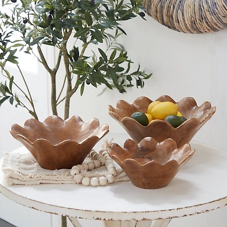 Harper & Willow Brown Teak Wood Decorative Bowls, 10 in., 12 in., 14 in., 3 pk.