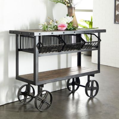 Harper & Willow Black Industrial Teak Wood Console Table