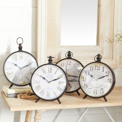 Harper & Willow Black Metal Ring Top Clock Set of 4 12"H, 9"W