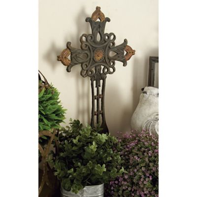 Harper & Willow Copper Iron Traditional Decorative Cross, 21 in. x 5 in. x 8 in.