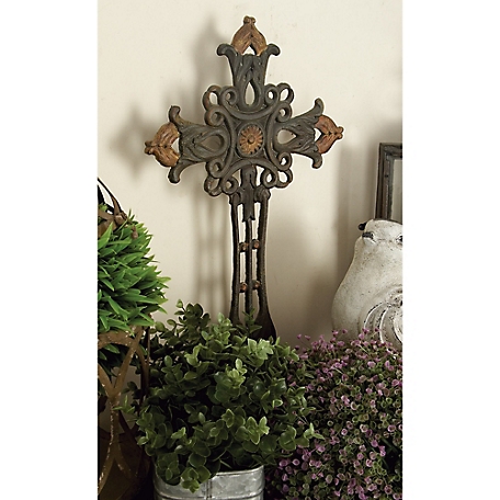 Harper & Willow Copper Iron Traditional Decorative Cross, 21 in. x 5 in. x 8 in.