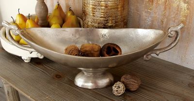 Harper & Willow Silver Aluminum Traditional Decorative Bowl, 9 in. x 22 in. x 8 in.