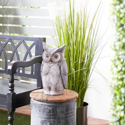 Harper & Willow Grey Polystone Country Owl Garden Sculpture, 17 in. x 9 in. x 7 in.