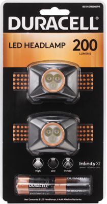 Duracell 2 PACK 200 Lumen LED Headlamp - Comfortable and Ultra-Strong Design with 3 Modes