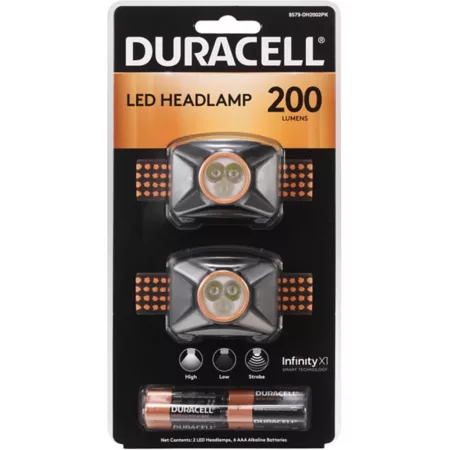 Comfortable ultra-powerful Duracell 200 lumen LED headlamps 3 modes 2-pack Flashlights