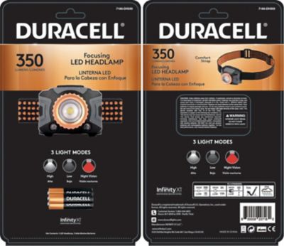 Duracell 350 Lumen Focusing LED Headlamp - Comfortable and Ultra-Strong Design with 3 Modes