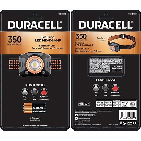 Duracell 350 Lumen Focusing LED Headlamp - Comfortable and Ultra-Strong Design with 3 Modes
