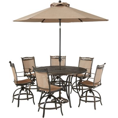 Hanover Fontana 7 Pc High Dining Set With 6 Counter Height Swivel Chairs 56 In Cast Top Table Umbrella Base Fntdn7pcpbrc Su At Tractor Supply Co