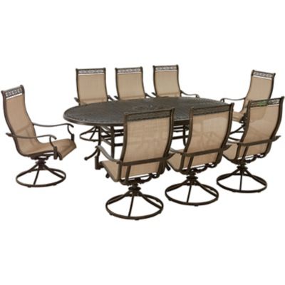 Hanover 9 pc. Manor Outdoor Dining Set, Includes 8 Swivel Rockers and 95 in. x 60 in. Oval Cast-Top Dining Table